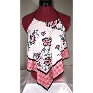 Meraki Halter Handkerchief Backless Flowy Feminine Top Floral Pink Womens Sz M